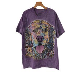 The Mountain Golden Retriever Dog T-Shirt Purple Tie Dyed Dean Russo Art Large